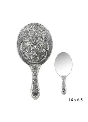 Gümüş 925 Ayar Gül Desenli El Aynası